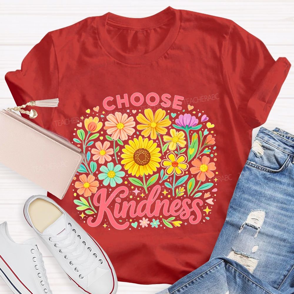 Choose Kindness Sunflower Pattern Teacher T-shirt