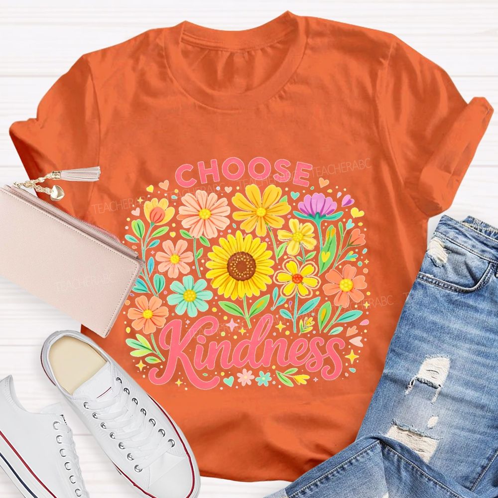 Choose Kindness Sunflower Pattern Teacher T-shirt