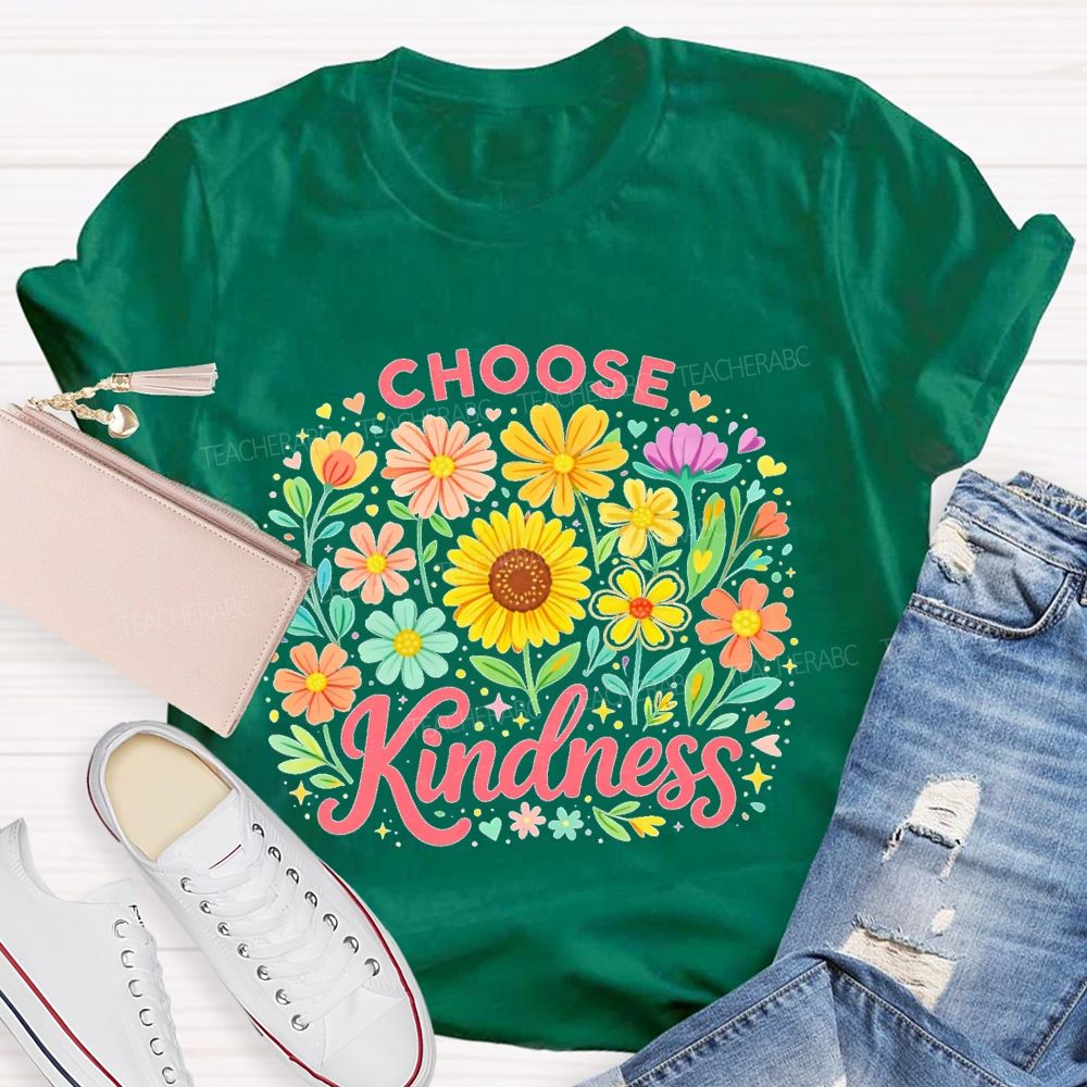 Choose Kindness Sunflower Pattern Teacher T-shirt