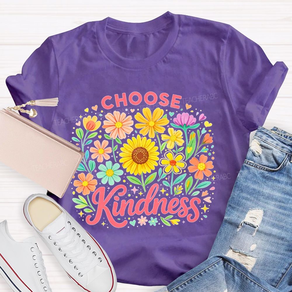 Choose Kindness Sunflower Pattern Teacher T-shirt