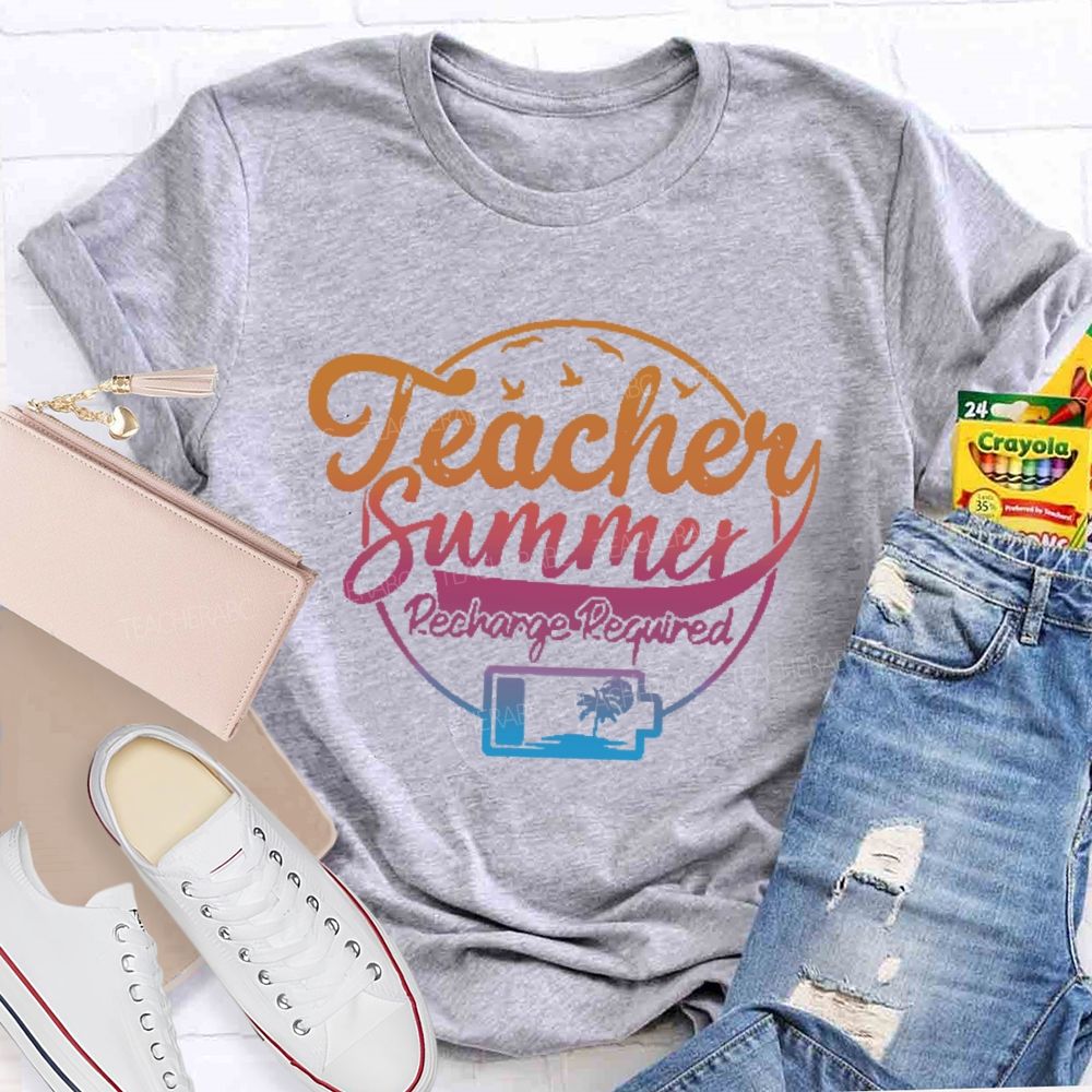 Teacher Summer Recharge Required Letters Graphics Teacher T-shirt