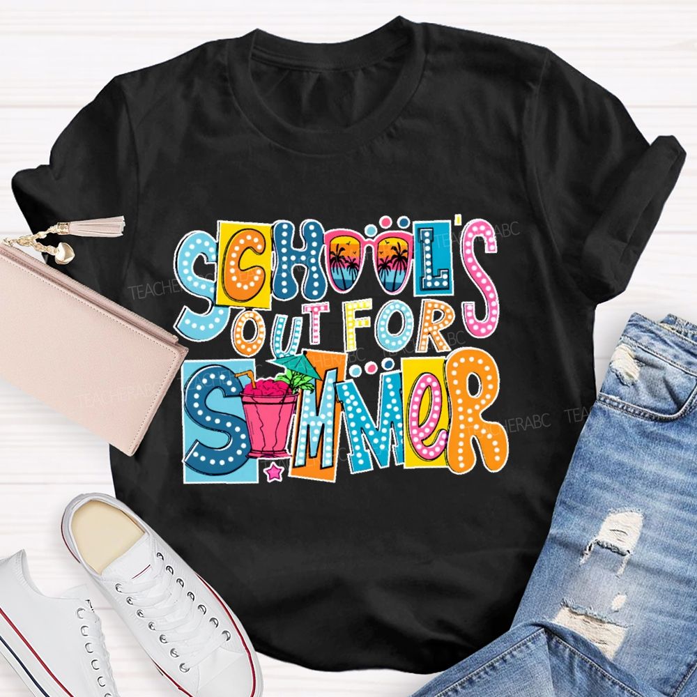 School's Out For Summer Colorful Blocks Teacher T-shirt