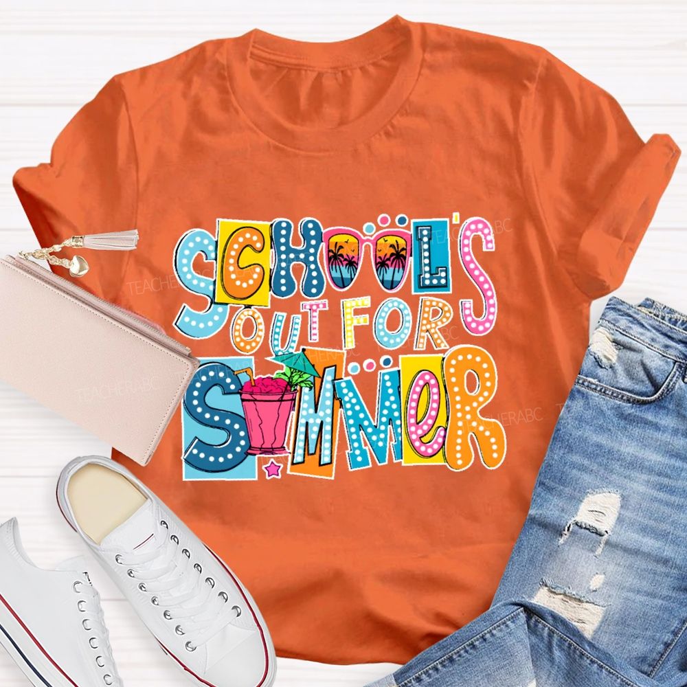 School's Out For Summer Colorful Blocks Teacher T-shirt