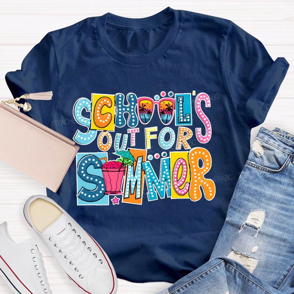 School's Out For Summer Colorful Blocks Teacher T-shirt