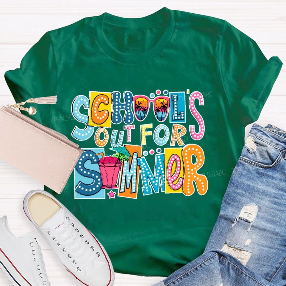 School's Out For Summer Colorful Blocks Teacher T-shirt