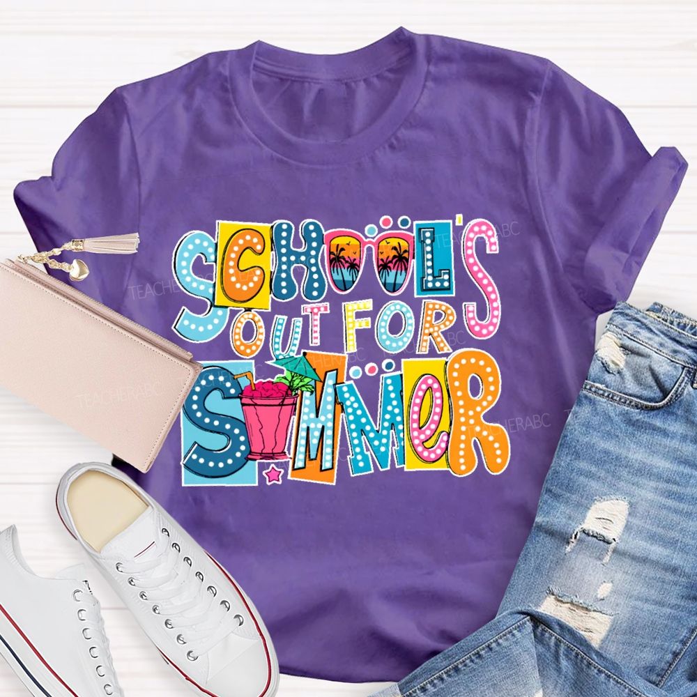 School's Out For Summer Colorful Blocks Teacher T-shirt