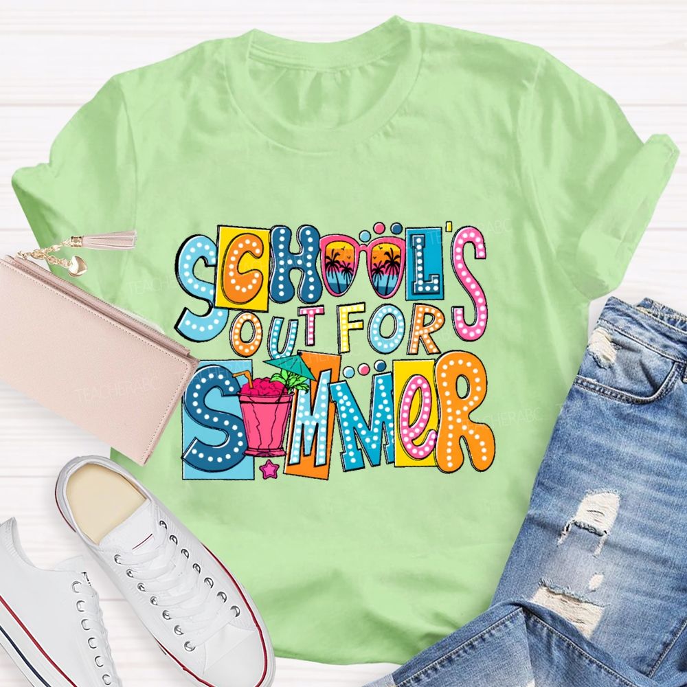 School's Out For Summer Colorful Blocks Teacher T-shirt