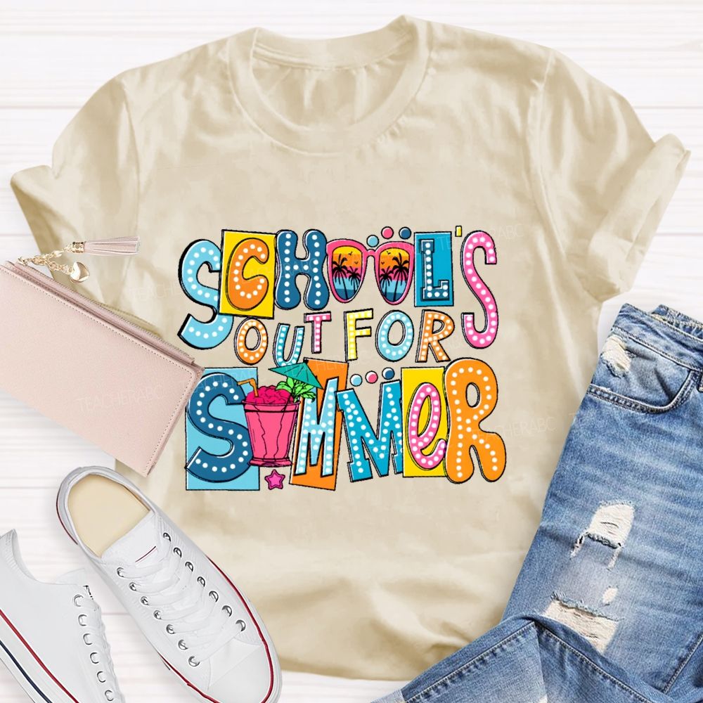 School's Out For Summer Colorful Blocks Teacher T-shirt