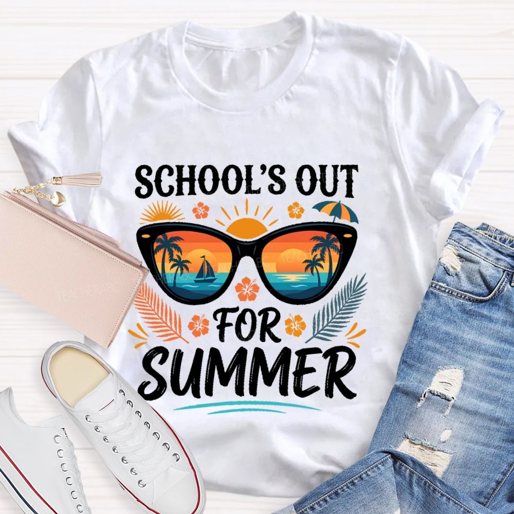 School's Out For Summer Sunglasses Graphic Teacher T-shirt