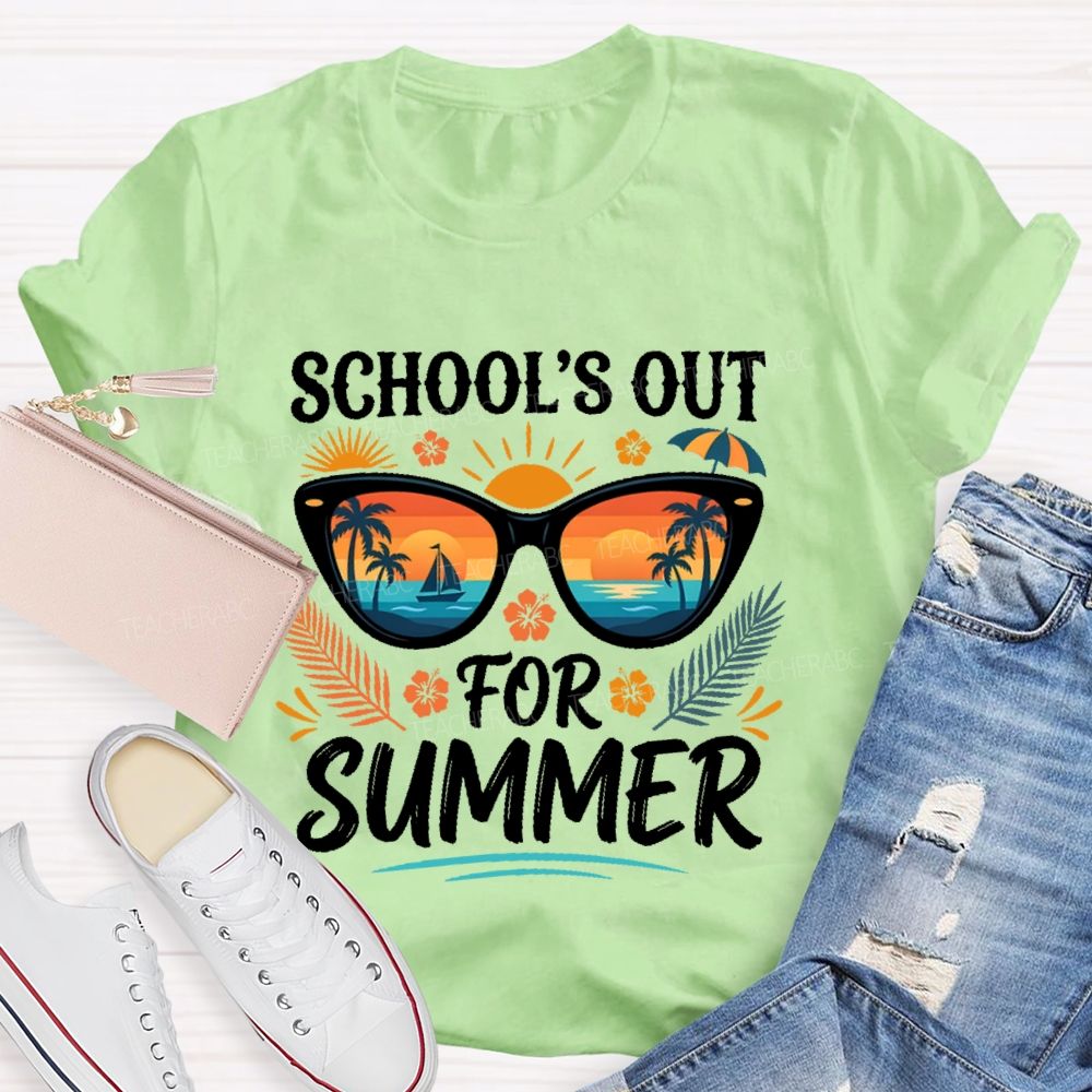 School's Out For Summer Sunglasses Graphic Teacher T-shirt
