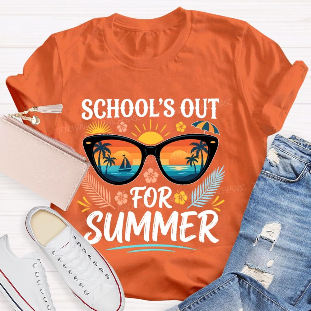 School's Out For Summer Sunglasses Graphic Teacher T-shirt