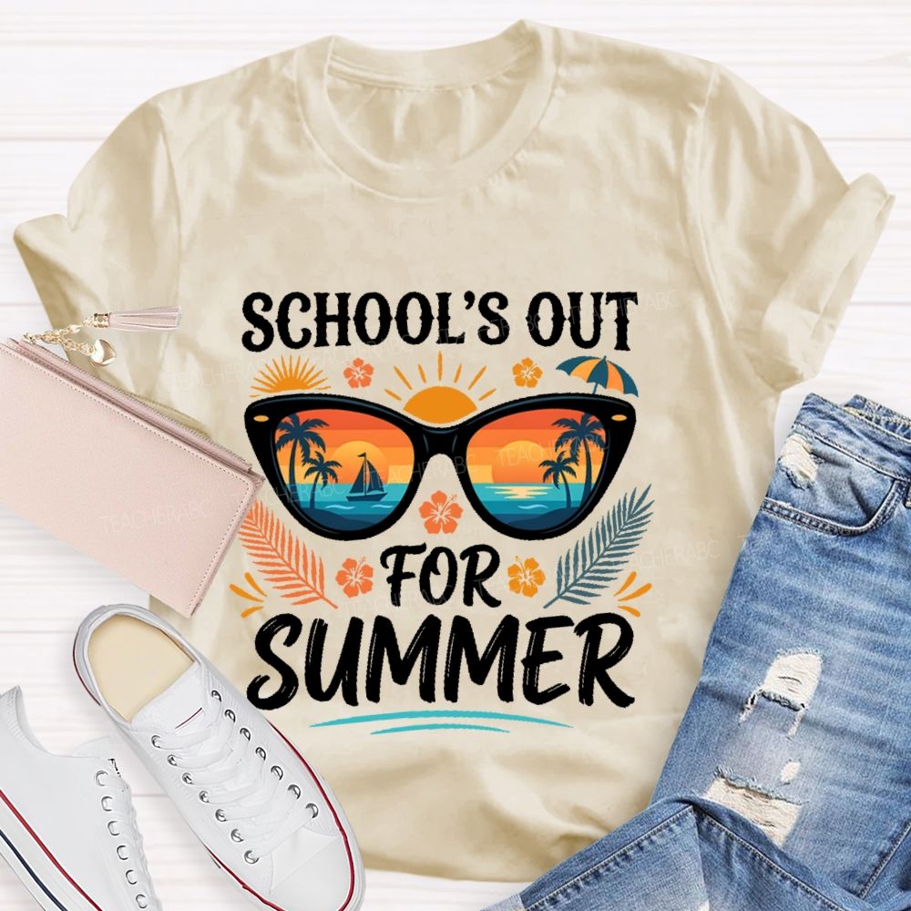 School's Out For Summer Sunglasses Graphic Teacher T-shirt