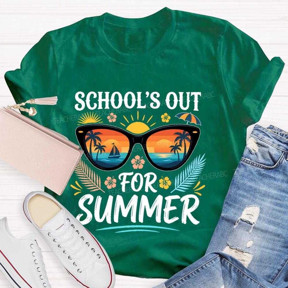 School's Out For Summer Sunglasses Graphic Teacher T-shirt