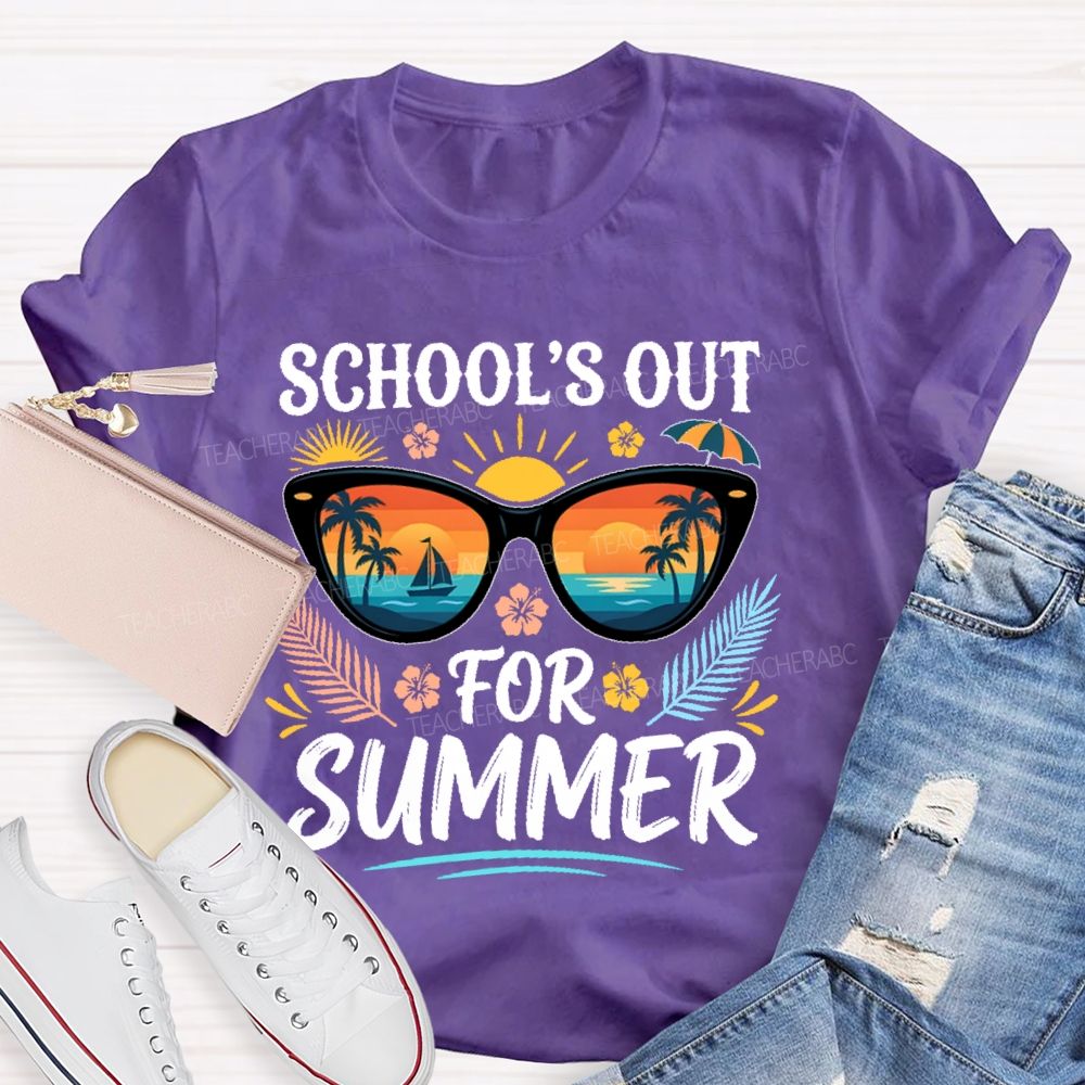 School's Out For Summer Sunglasses Graphic Teacher T-shirt