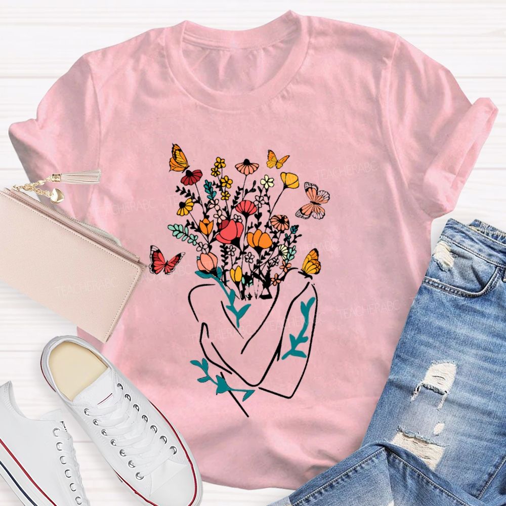 Love Myself Mental Health Floral Teacher T-Shirt