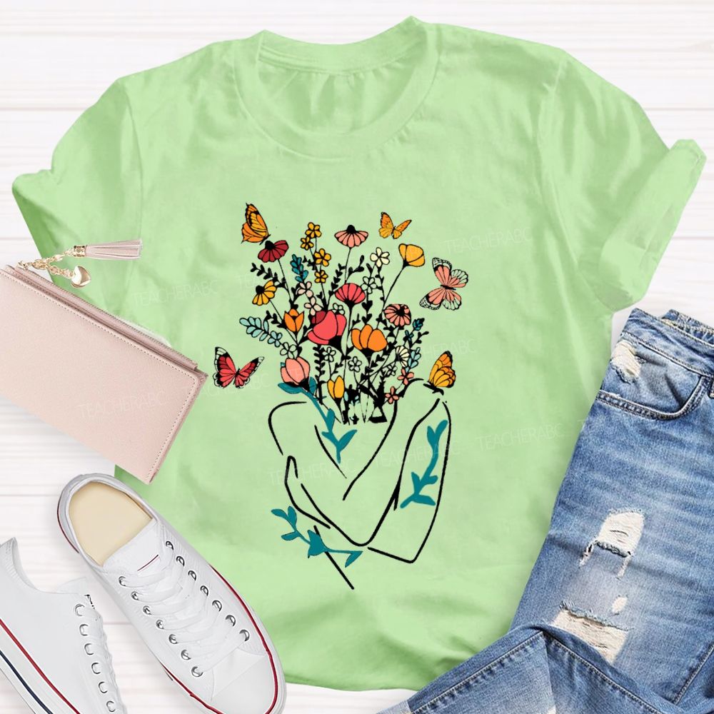 Love Myself Mental Health Floral Teacher T-Shirt