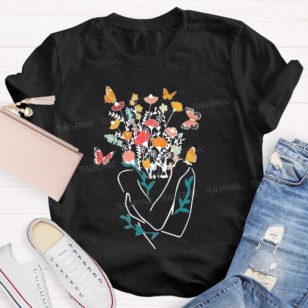 Love Myself Mental Health Floral Teacher T-Shirt