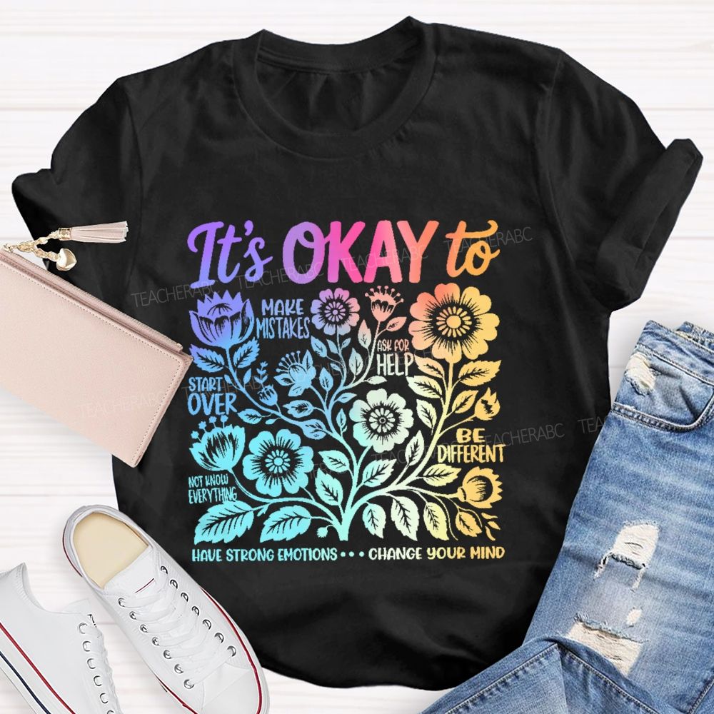 It's Okay To Make Mistakes Colorful Letters Graphics Teacher T-shirt