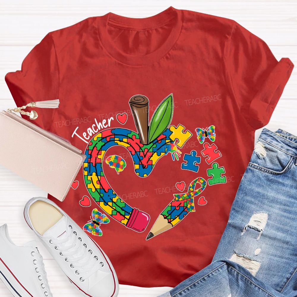 Teacher Puzzle Butterfly Pattern Teacher T-shirt