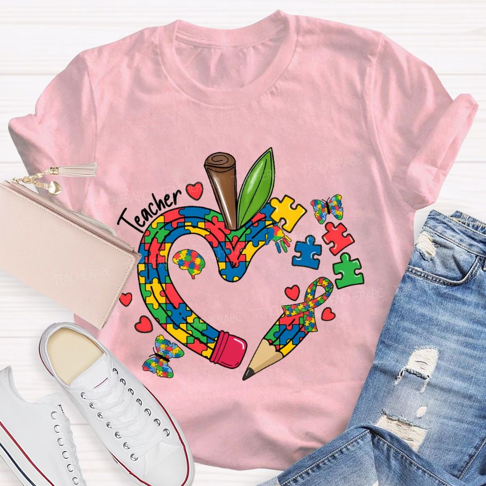 Teacher Puzzle Butterfly Pattern Teacher T-shirt