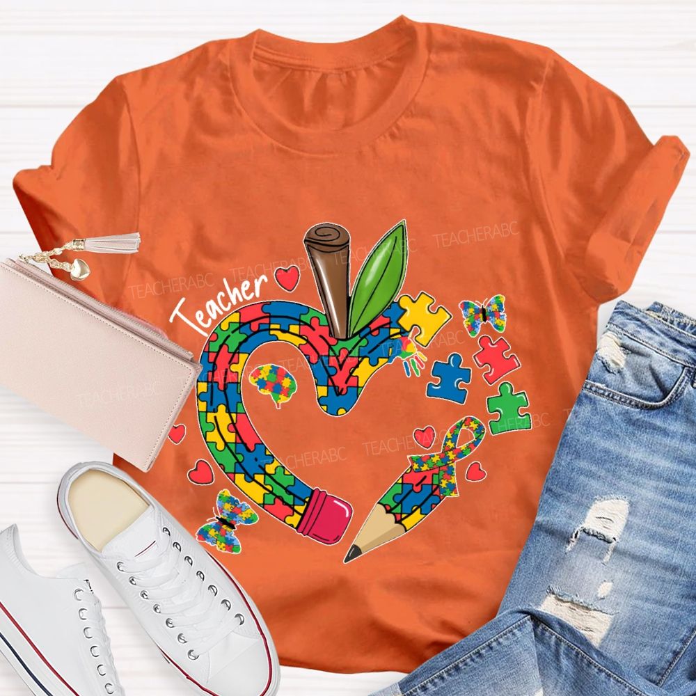 Teacher Puzzle Butterfly Pattern Teacher T-shirt