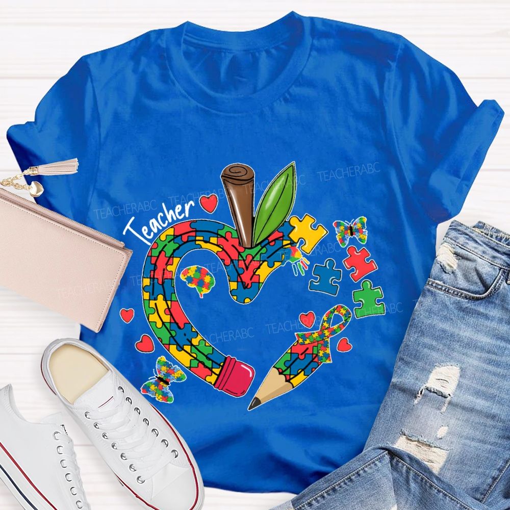 Teacher Puzzle Butterfly Pattern Teacher T-shirt