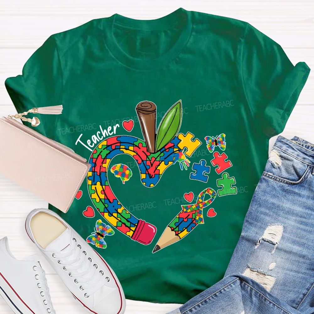 Teacher Puzzle Butterfly Pattern Teacher T-shirt
