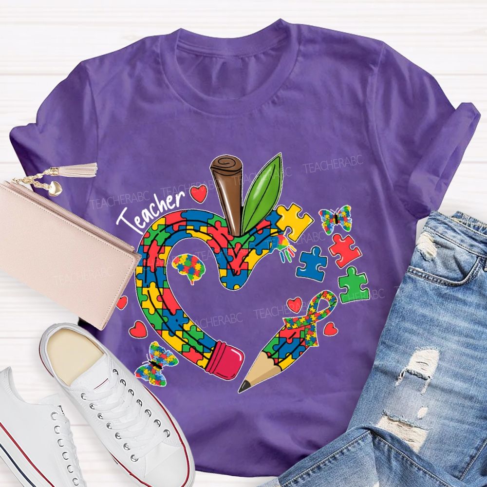 Teacher Puzzle Butterfly Pattern Teacher T-shirt