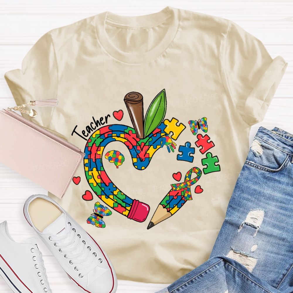Teacher Puzzle Butterfly Pattern Teacher T-shirt