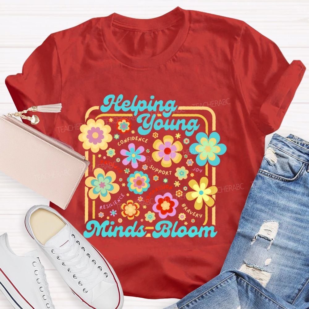 Helping Young Minds Bloom Graphic Teacher T-shirt