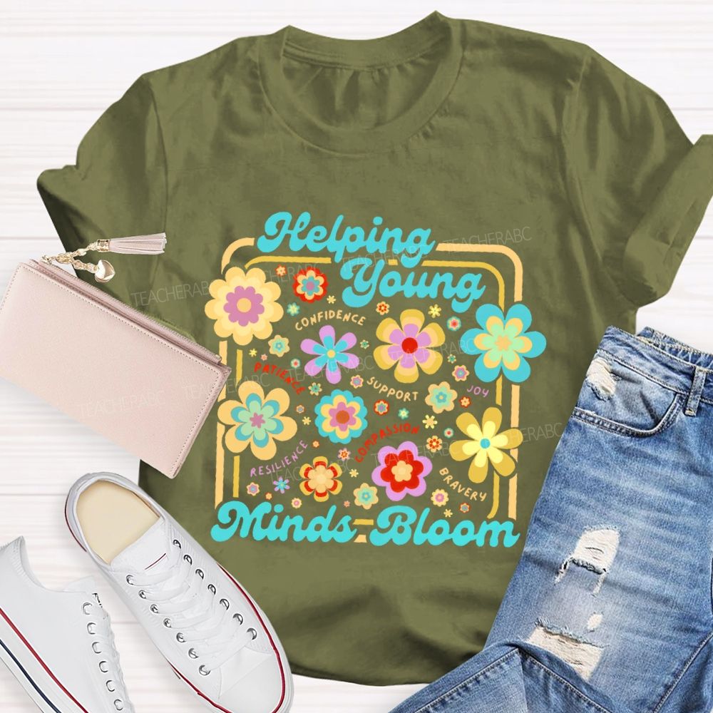 Helping Young Minds Bloom Graphic Teacher T-shirt