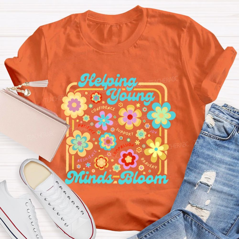 Helping Young Minds Bloom Graphic Teacher T-shirt