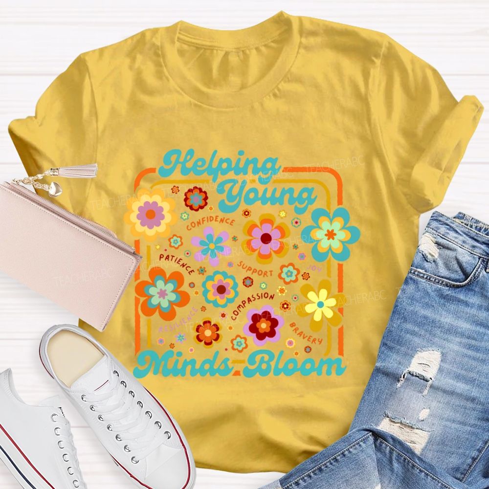 Helping Young Minds Bloom Graphic Teacher T-shirt