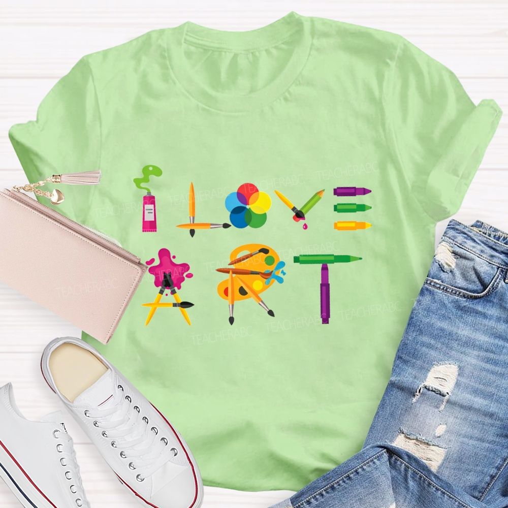 I Love Art Dyeing Palette And Brush Teacher T-shirt