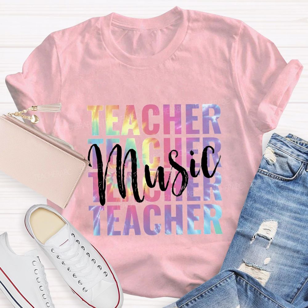 Music Teacher Colorful Tie-Dye Font Teacher T-shirt