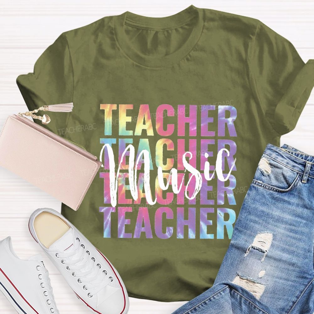 Music Teacher Colorful Tie-Dye Font Teacher T-shirt