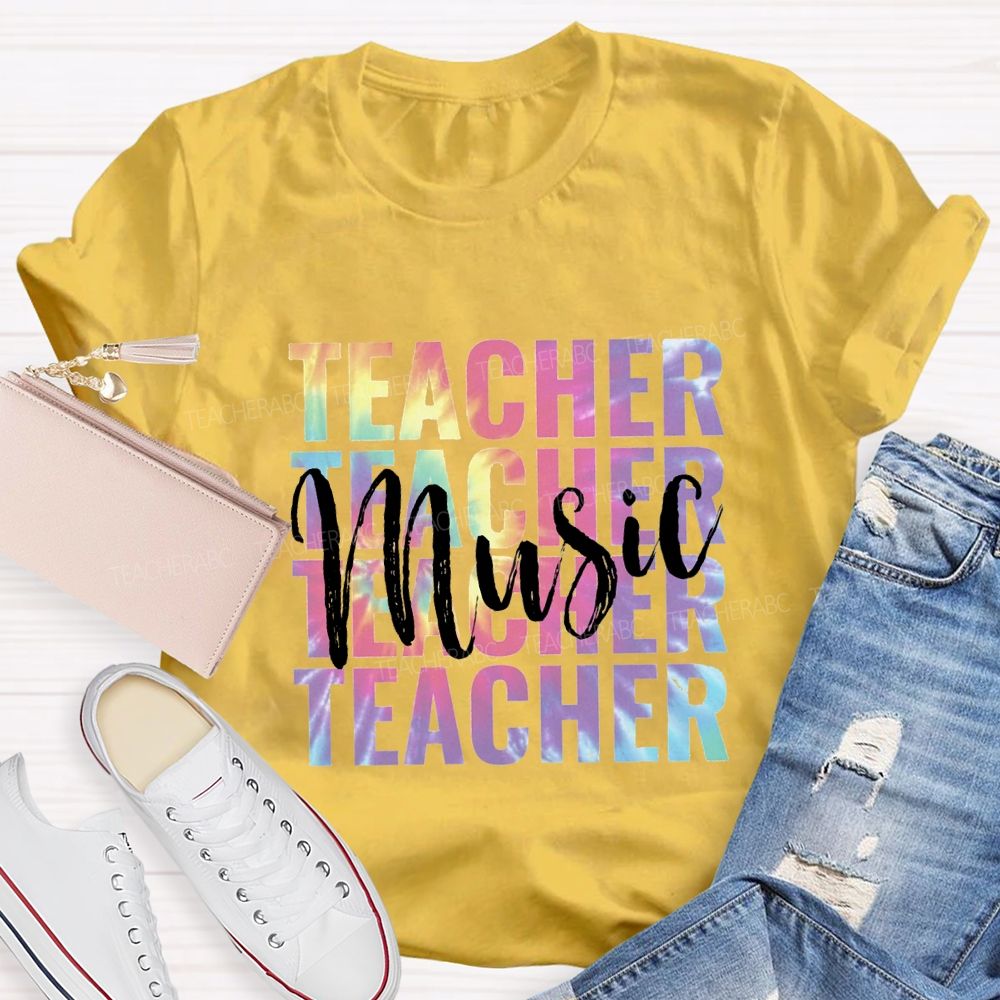 Music Teacher Colorful Tie-Dye Font Teacher T-shirt