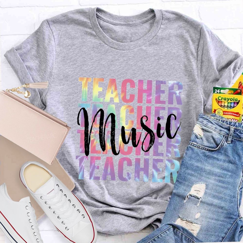 Music Teacher Colorful Tie-Dye Font Teacher T-shirt