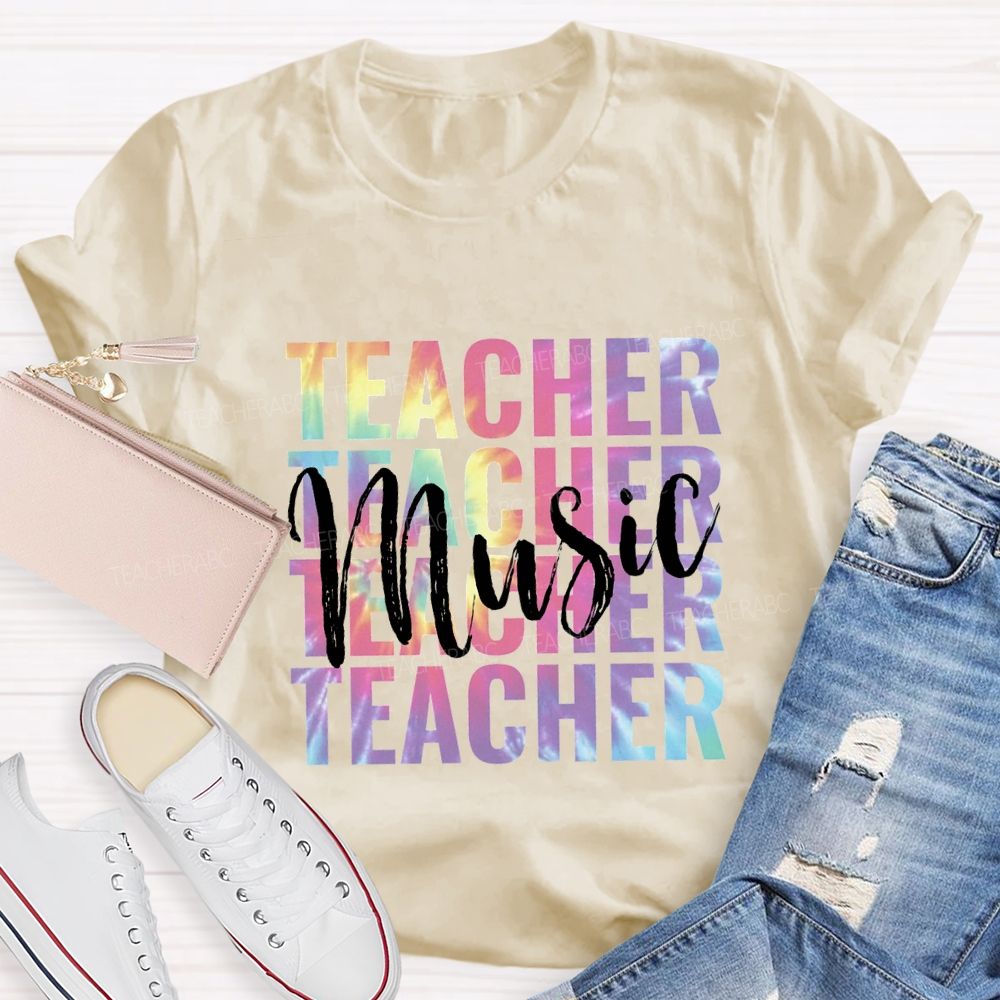 Music Teacher Colorful Tie-Dye Font Teacher T-shirt