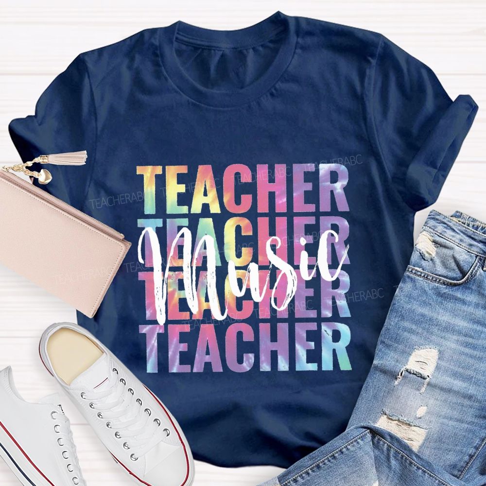 Music Teacher Colorful Tie-Dye Font Teacher T-shirt