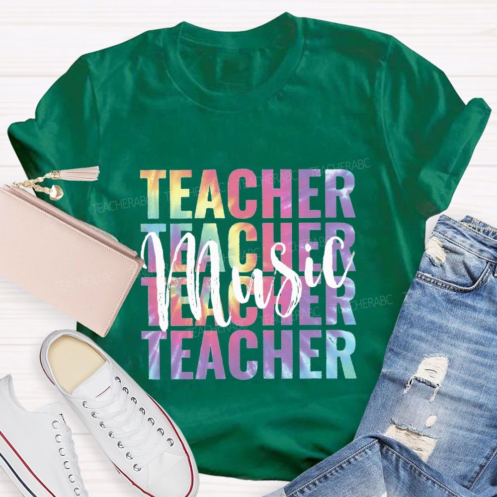 Music Teacher Colorful Tie-Dye Font Teacher T-shirt