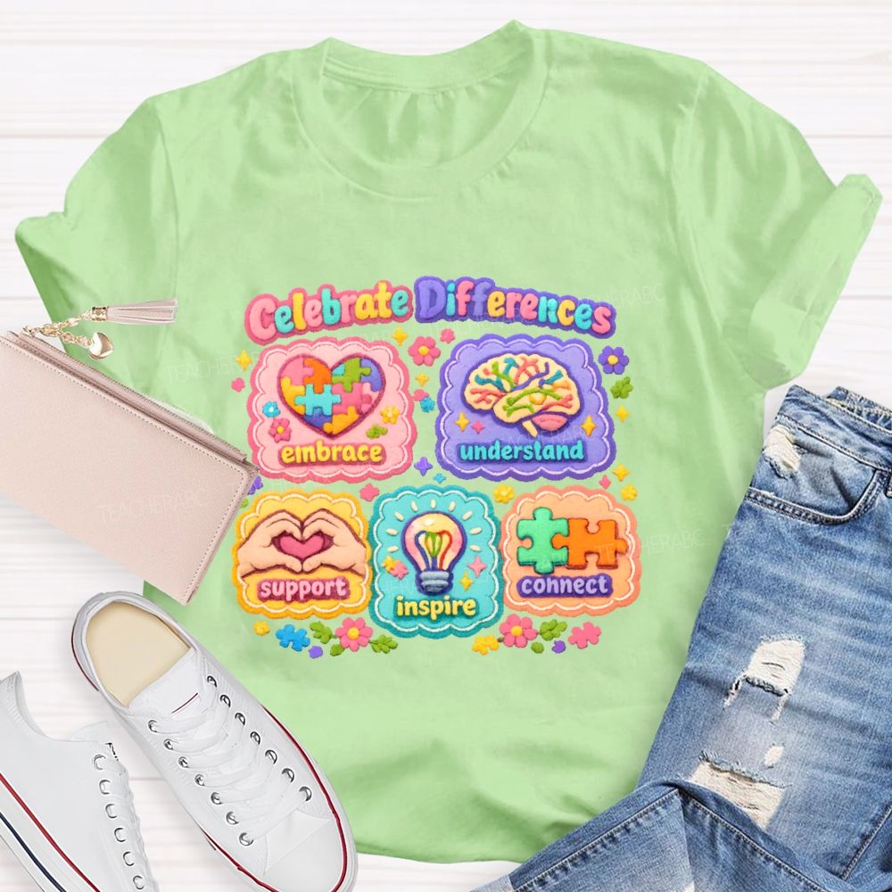 Celebrate Differences Embrace Understand Teacher T-shirt