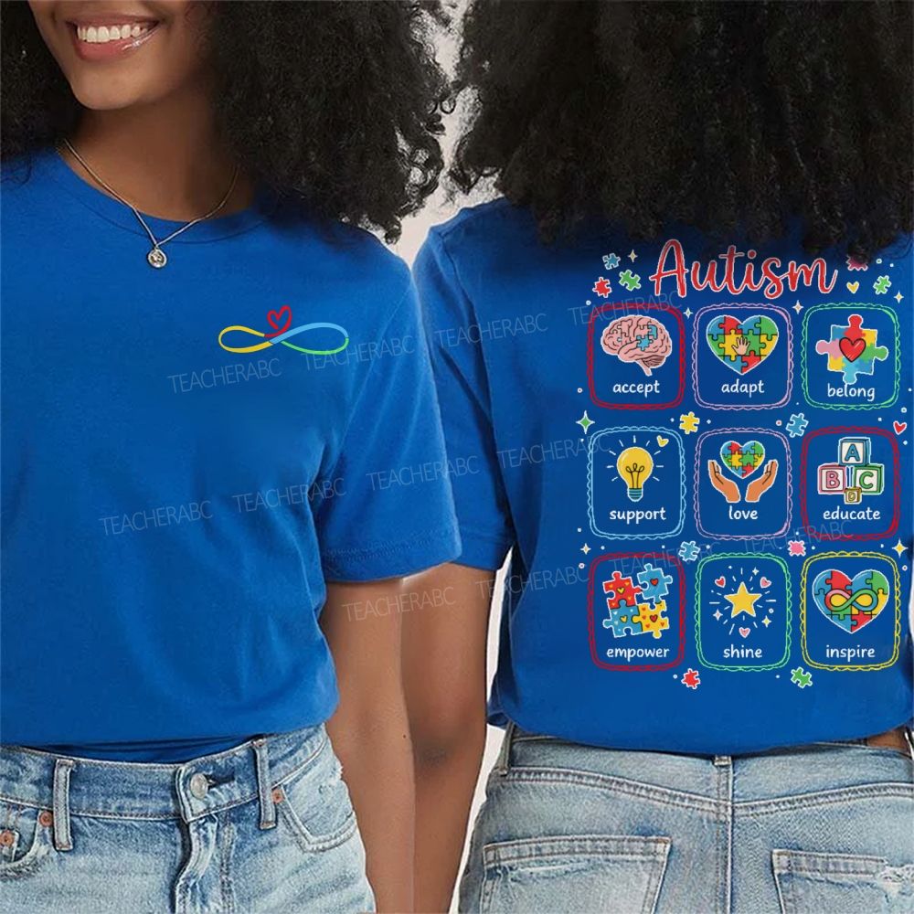 Autism Awareness Accept Adapt Belong Support Double Printed T-shirt