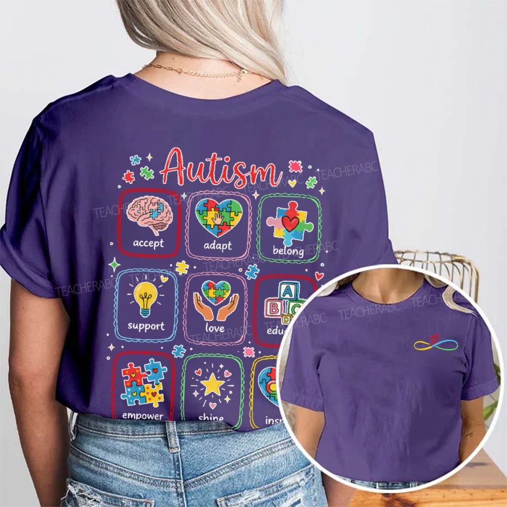 Autism Awareness Accept Adapt Belong Support Double Printed T-shirt