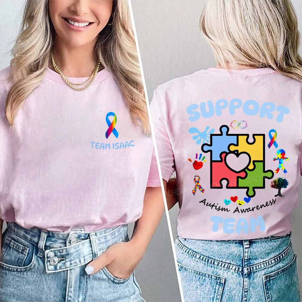 Personalized Team Name Autism Awareness Team Double Printed T-shirt