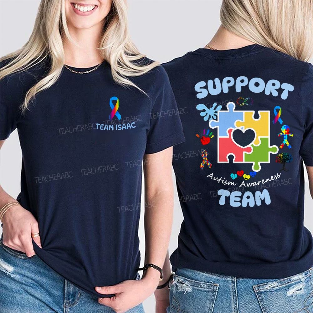 Personalized Team Name Autism Awareness Team Double Printed T-shirt