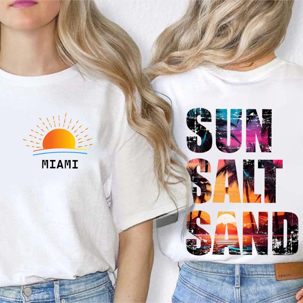 Personalized Name Sun Salt Sand Letters Graphics Double Printed T-shirt
