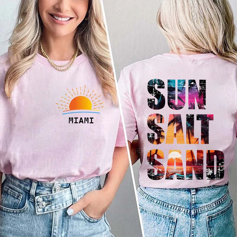 Personalized Name Sun Salt Sand Letters Graphics Double Printed T-shirt