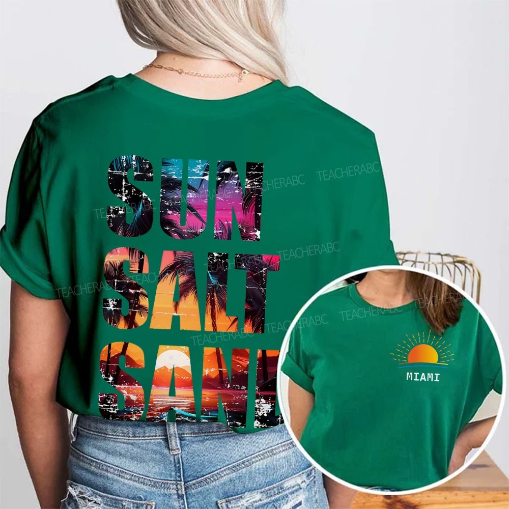 Personalized Name Sun Salt Sand Letters Graphics Double Printed T-shirt