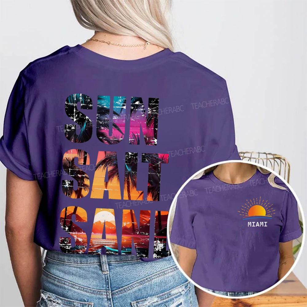 Personalized Name Sun Salt Sand Letters Graphics Double Printed T-shirt